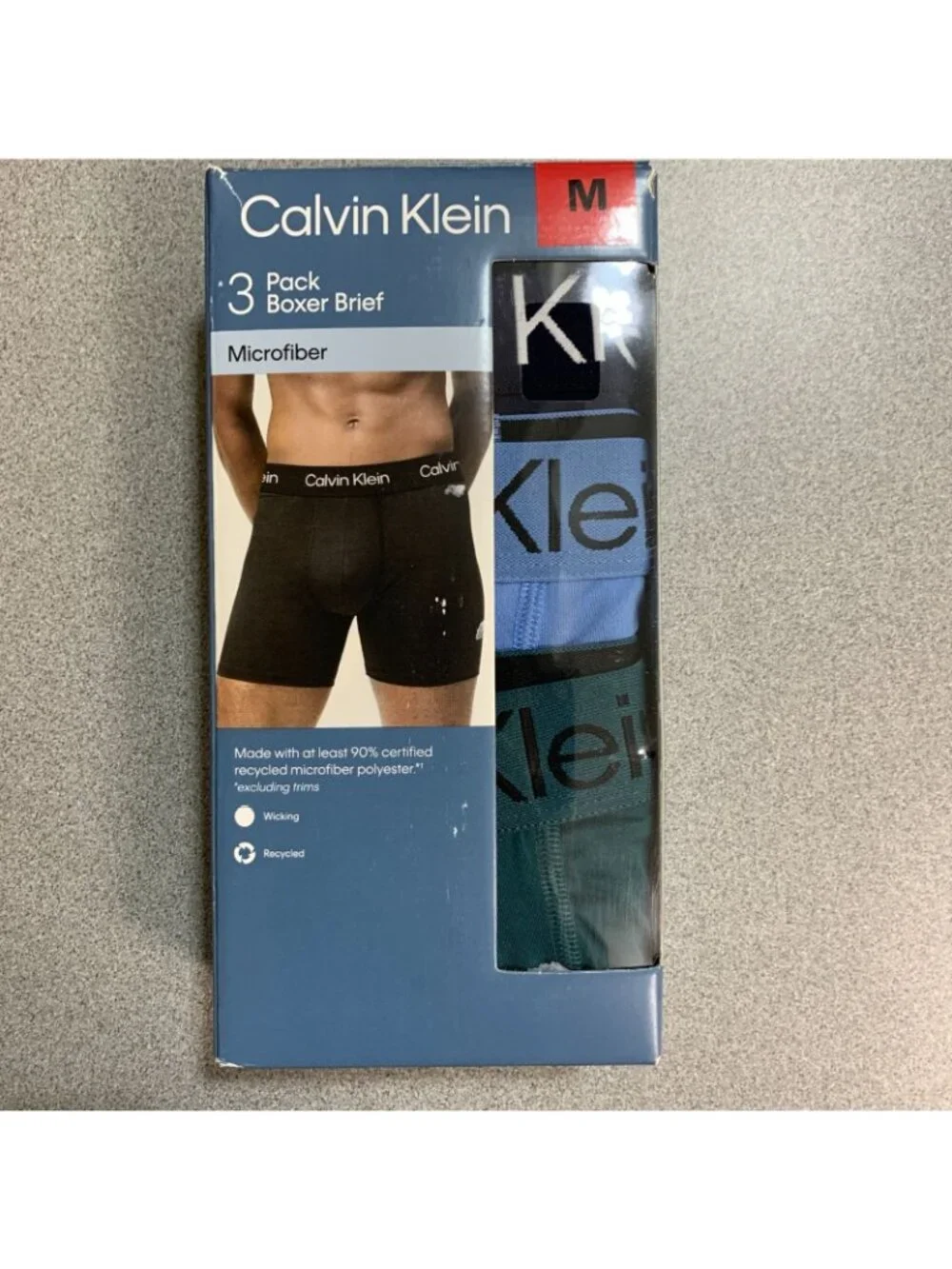 NWT Calvin Klein Men's M 3 Pack Microfiber Boxer Briefs Wicking multicolor